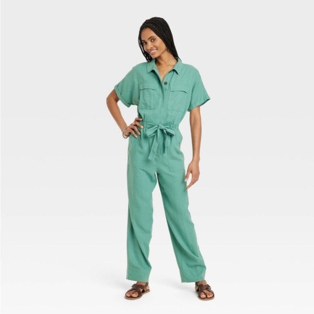 Women's Short Sleeve Linen Boilersuit -
Universal Thread™ Green new